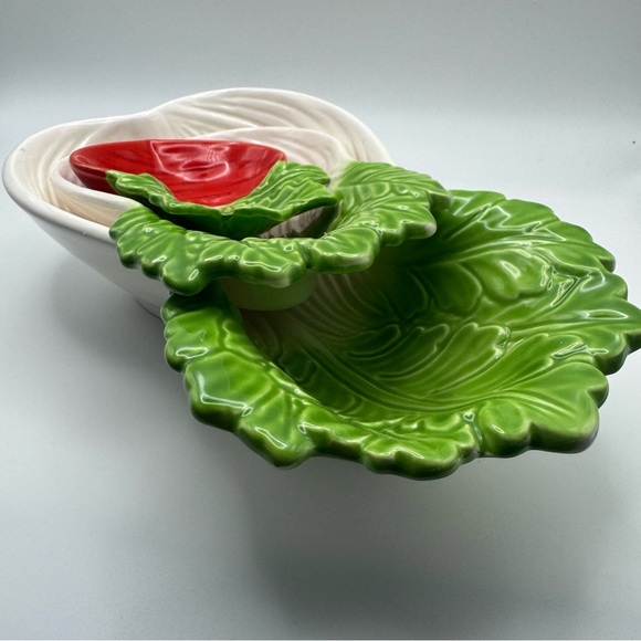 Ceramic Bok Choy & Radish Vegetable Tray Set Green Leaf Serveware Farmhouse - Picture 6 of 12